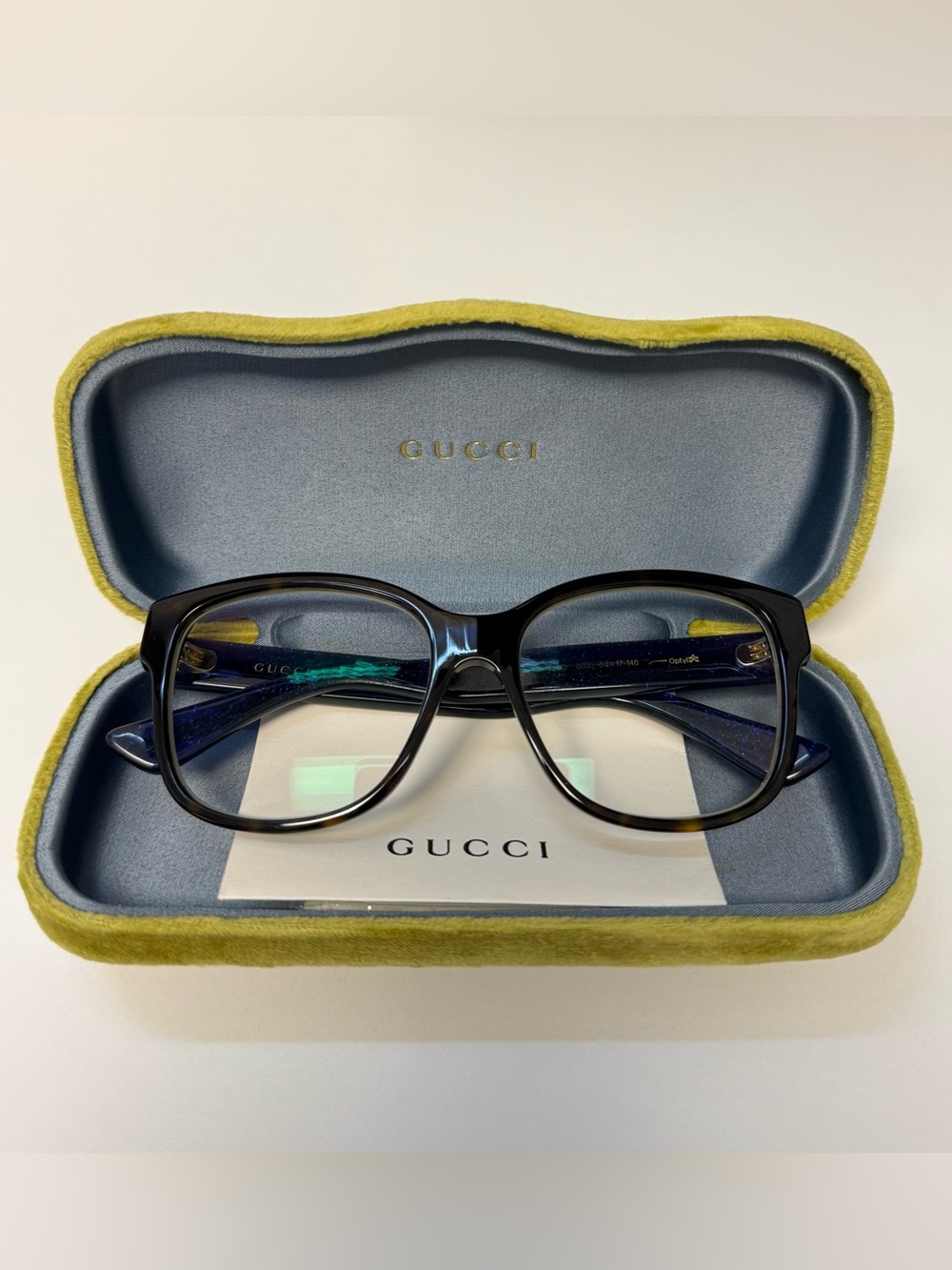 Gucci Square Frame Tortoiseshell Blue + Red Optical Glasses *Read Caption*